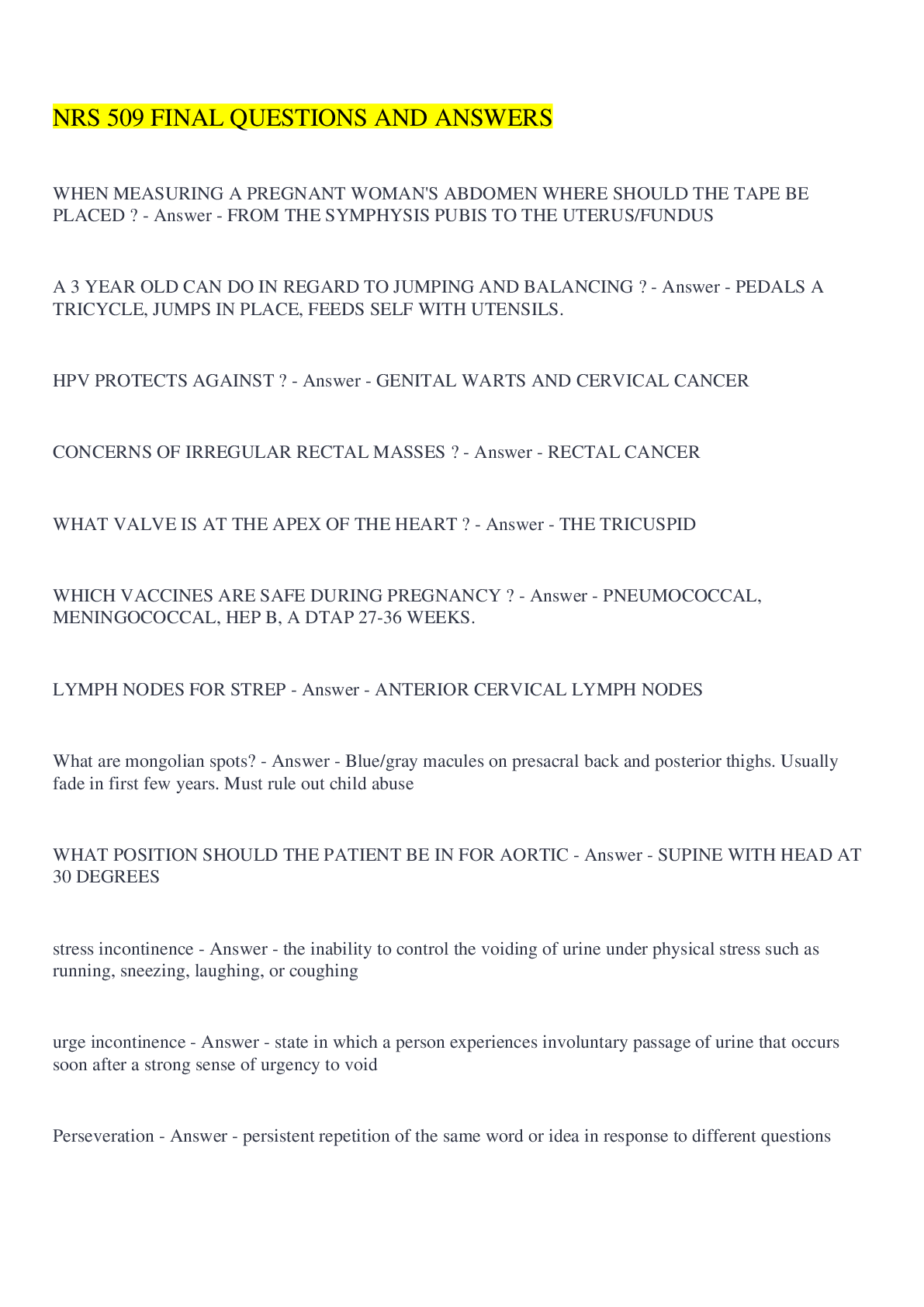 Preview of NRS 509 FINAL QUESTIONS AND ANSWERS